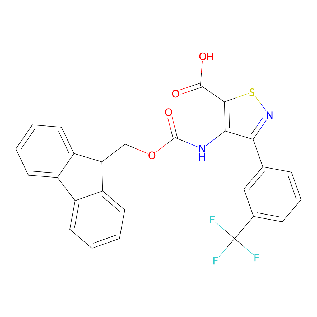 4-({[(9H-fluoren-9-yl)methoxy]carbonyl}amino)-3-[3-(trifluoromethyl)phenyl]-1,2-thiazole-5-carboxylic acid molecular structure, CAS 2639404-45-6