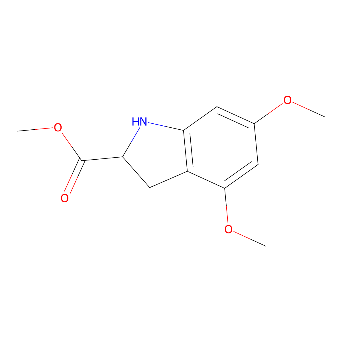 methyl 4,6-dimethoxy-2,3-dihydro-1H-indole-2-carboxylate molecular structure, CAS 2639404-66-1