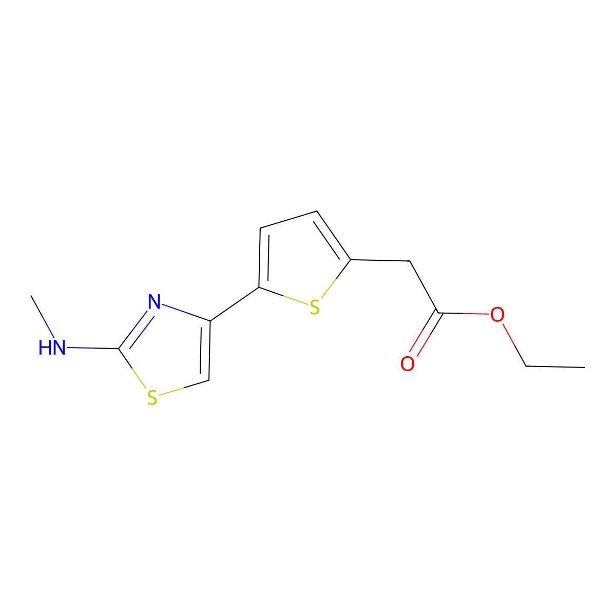 Ethyl 2-{5-[2-(methylamino)-1,3-thiazol-4-yl]thiophen-2-yl}acetate molecular structure, CAS 2639404-70-7