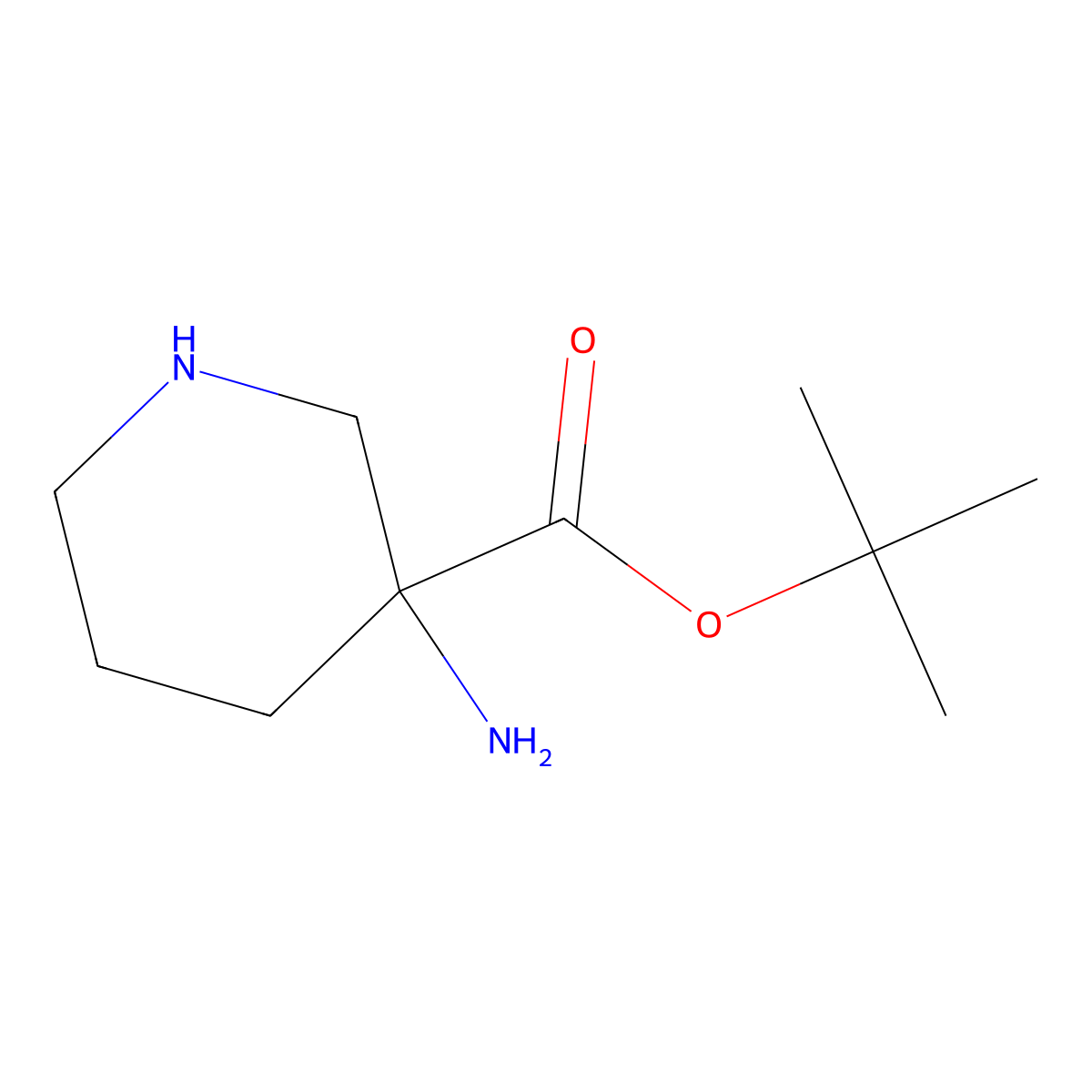 Tert-butyl 3-aminopiperidine-3-carboxylate molecular structure, CAS 2639404-76-3
