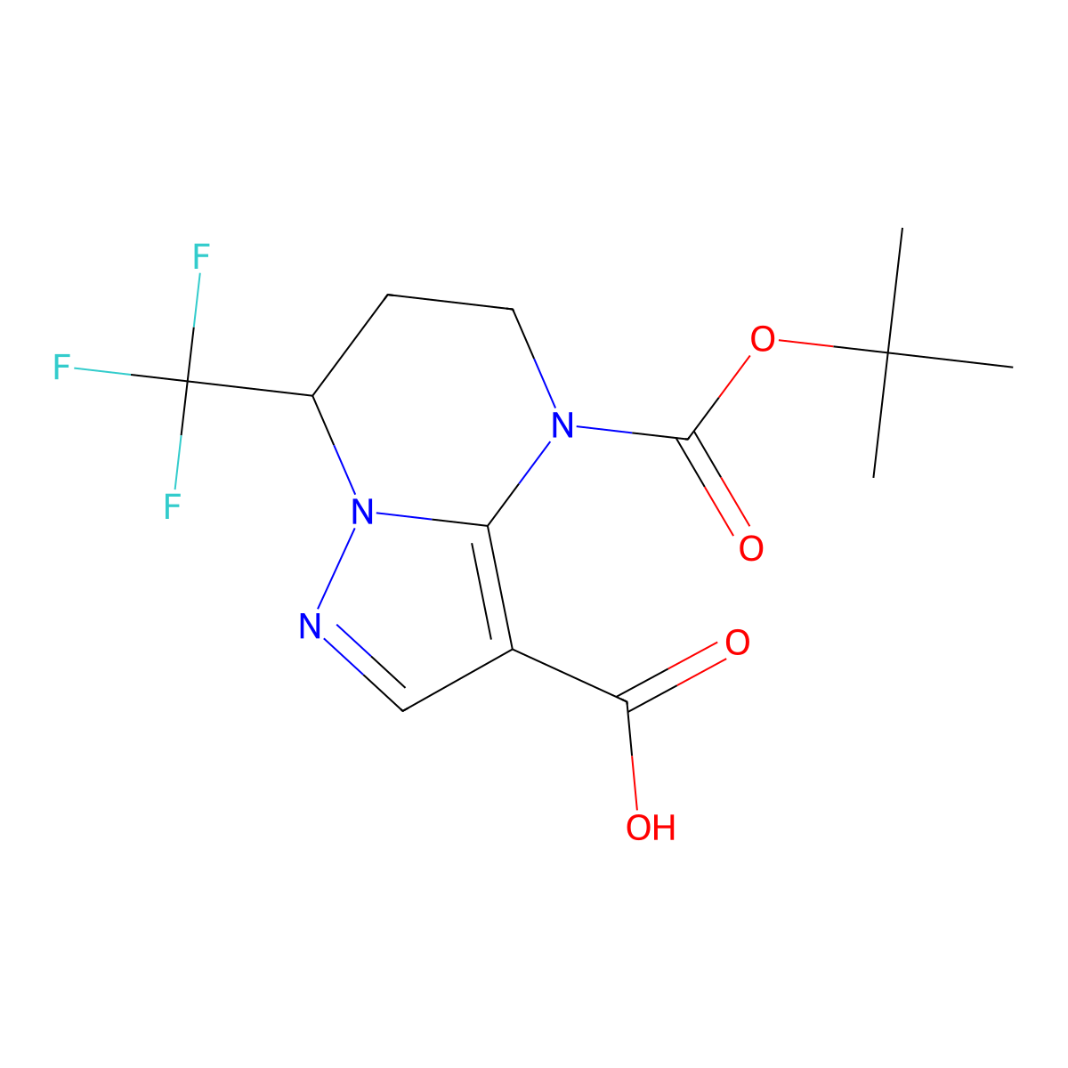 4-[(tert-butoxy)carbonyl]-7-(trifluoromethyl)-4H,5H,6H,7H-pyrazolo[1,5-a]pyrimidine-3-carboxylic acid molecular structure, CAS 2639405-05-1