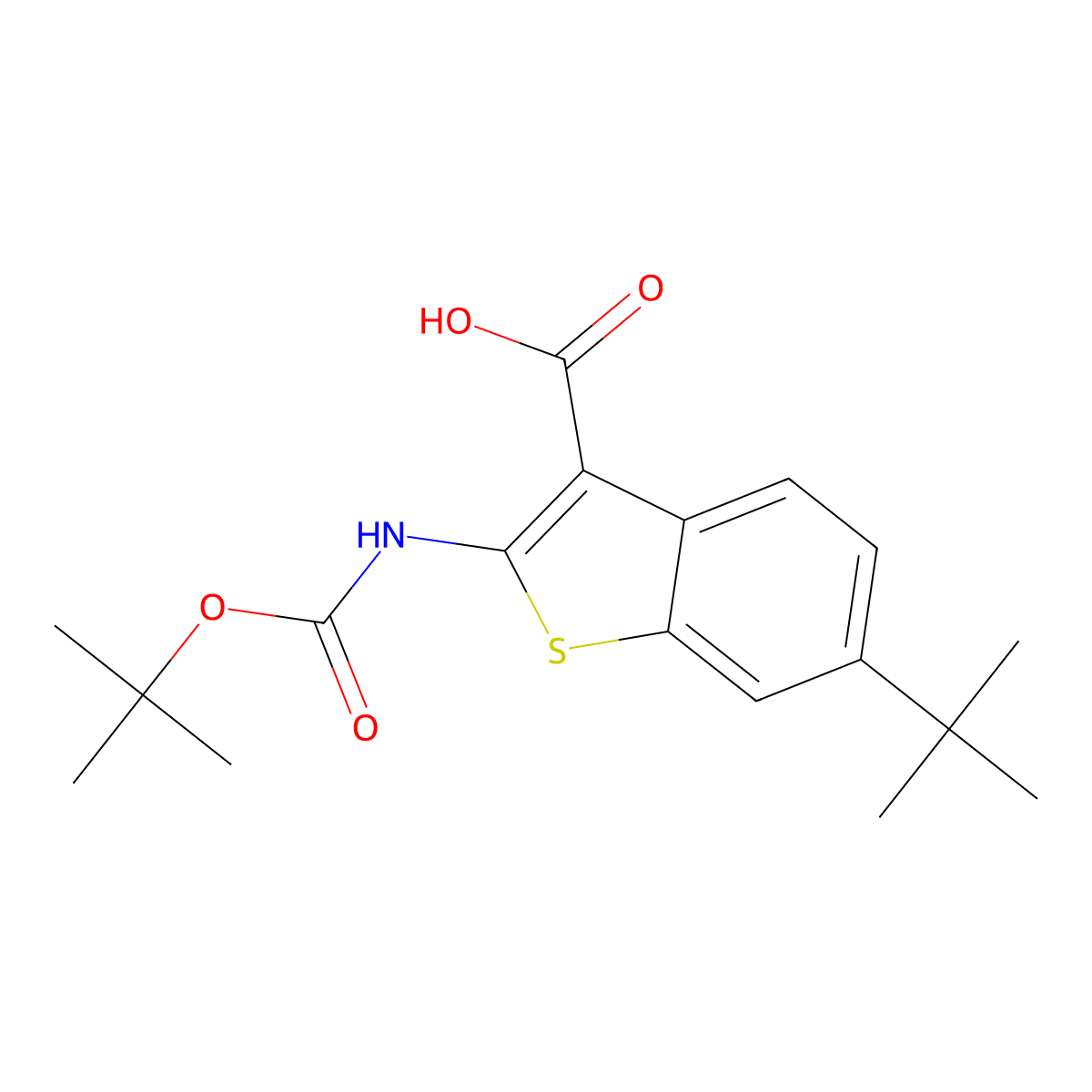 2-{[(Tert-butoxy)carbonyl]amino}-6-tert-butyl-1-benzothiophene-3-carboxylic acid molecular structure, CAS 2639405-06-2