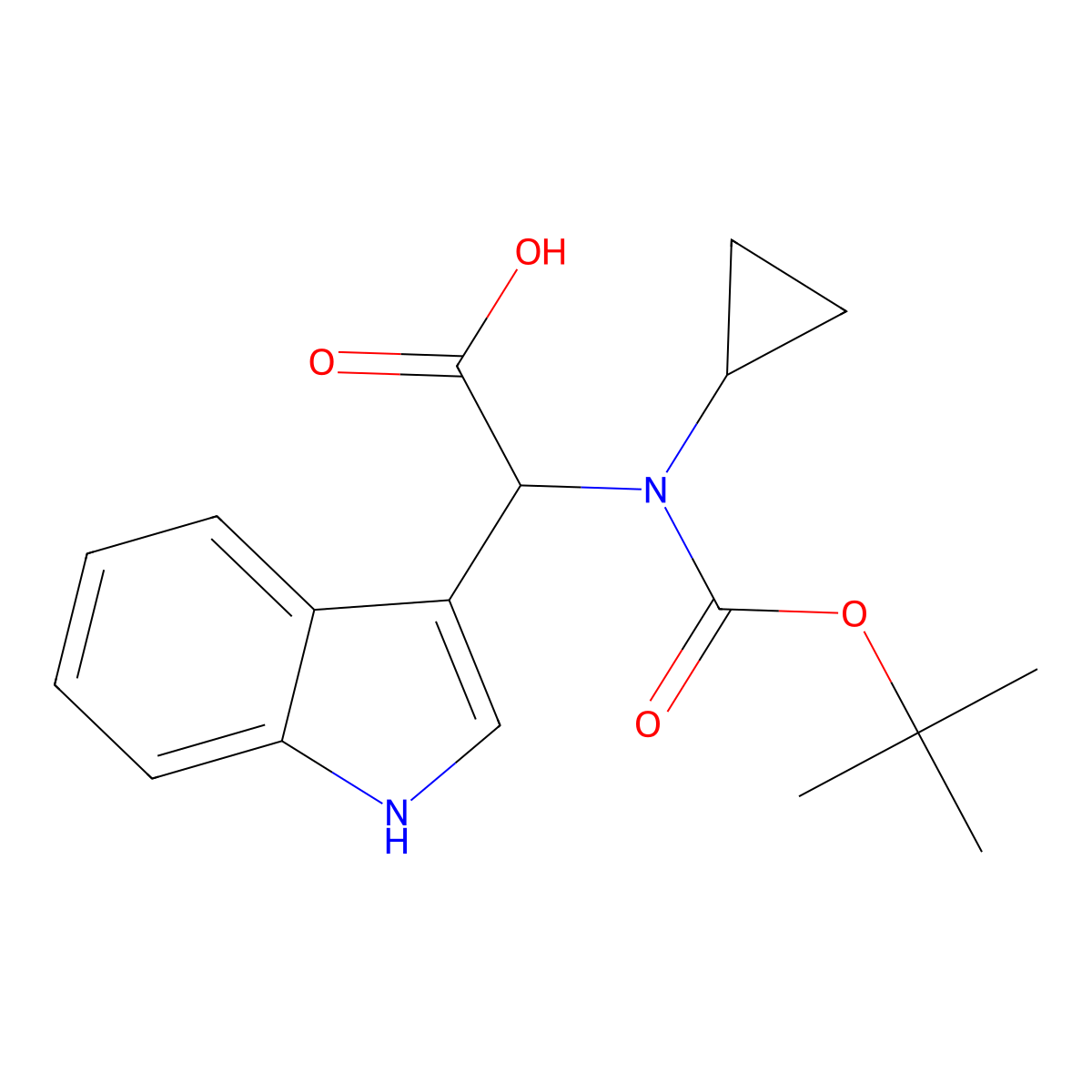 2-{[(tert-butoxy)carbonyl](cyclopropyl)amino}-2-(1H-indol-3-yl)acetic acid molecular structure, CAS 2639405-14-2