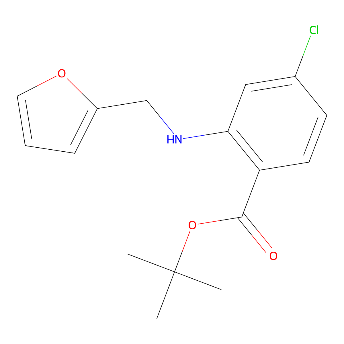 Tert-butyl 4-chloro-2-{[(furan-2-yl)methyl]amino}benzoate molecular structure, CAS 2639405-21-1