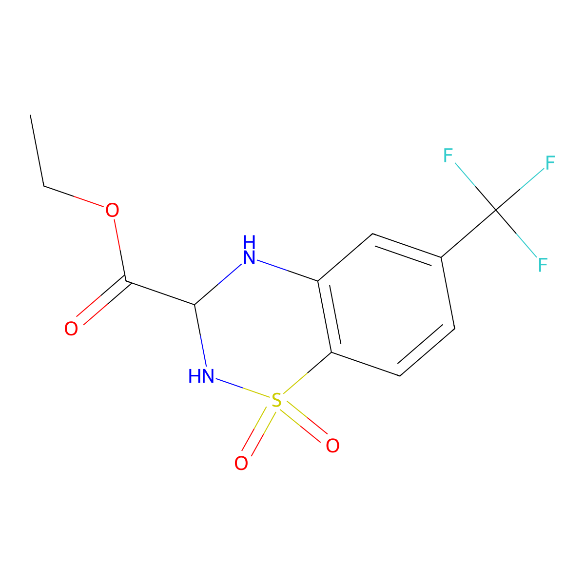 ethyl 1,1-dioxo-6-(trifluoromethyl)-3,4-dihydro-2H-1lambda6,2,4-benzothiadiazine-3-carboxylate molecular structure, CAS 2639405-23-3