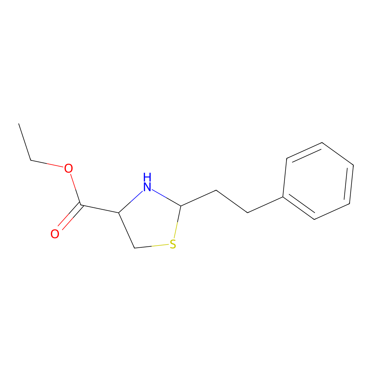 Ethyl 2-(2-phenylethyl)-1,3-thiazolidine-4-carboxylate molecular structure, CAS 2639405-34-6