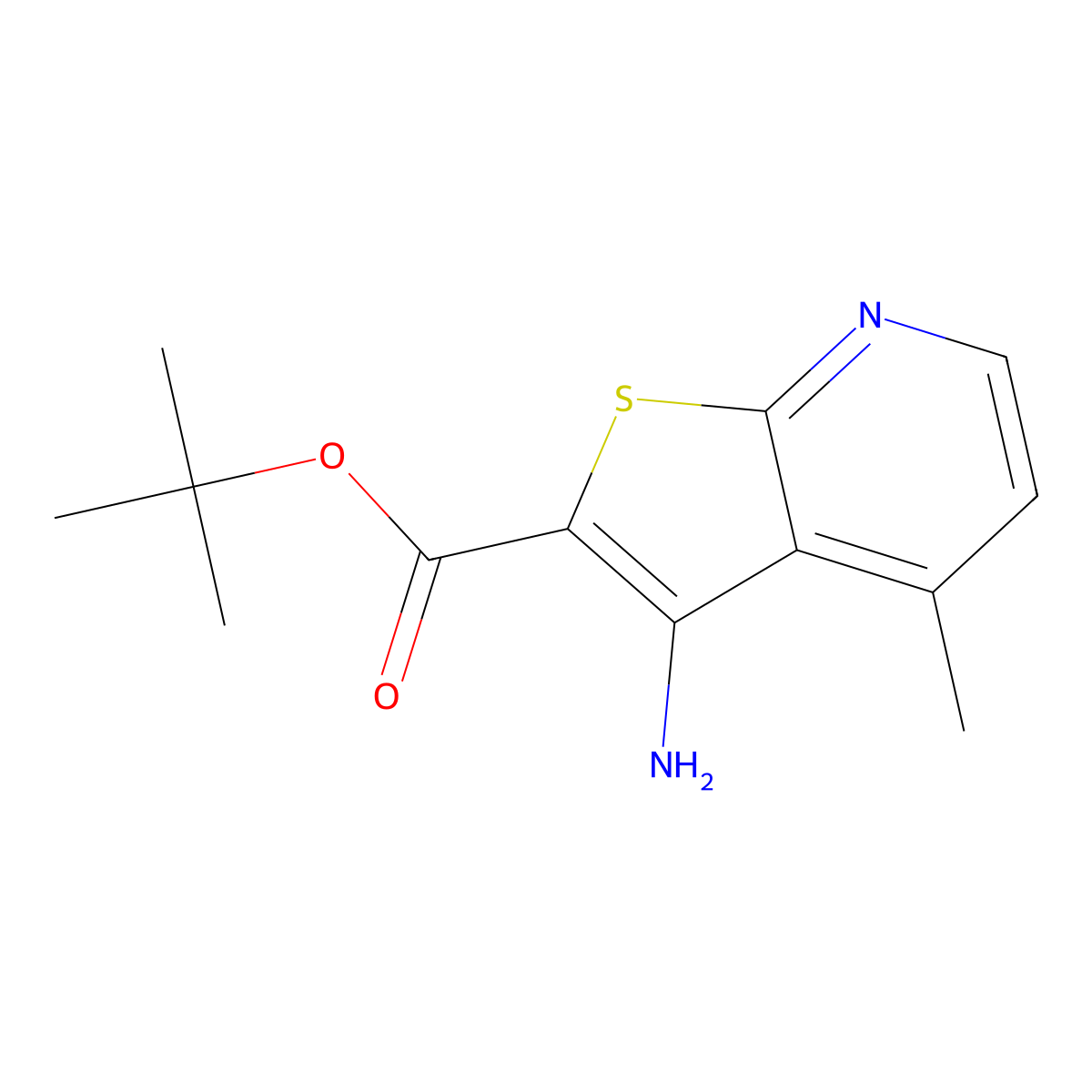 Tert-butyl 3-amino-4-methylthieno[2,3-b]pyridine-2-carboxylate molecular structure, CAS 2639405-40-4