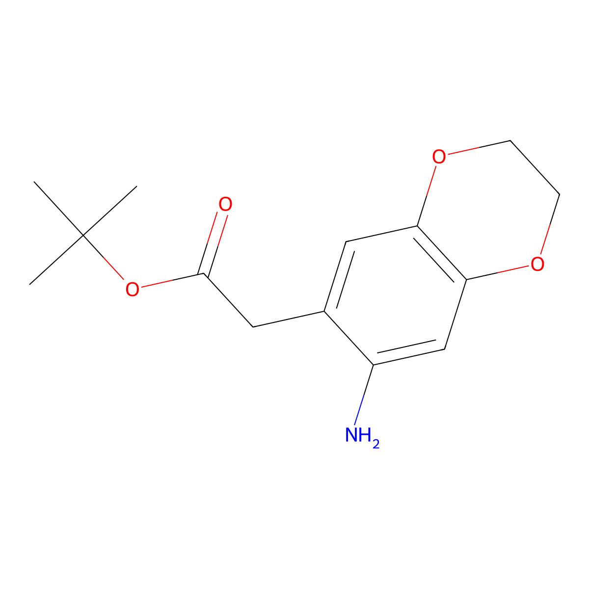 Tert-butyl 2-(7-amino-2,3-dihydro-1,4-benzodioxin-6-yl)acetate molecular structure, CAS 2639405-43-7