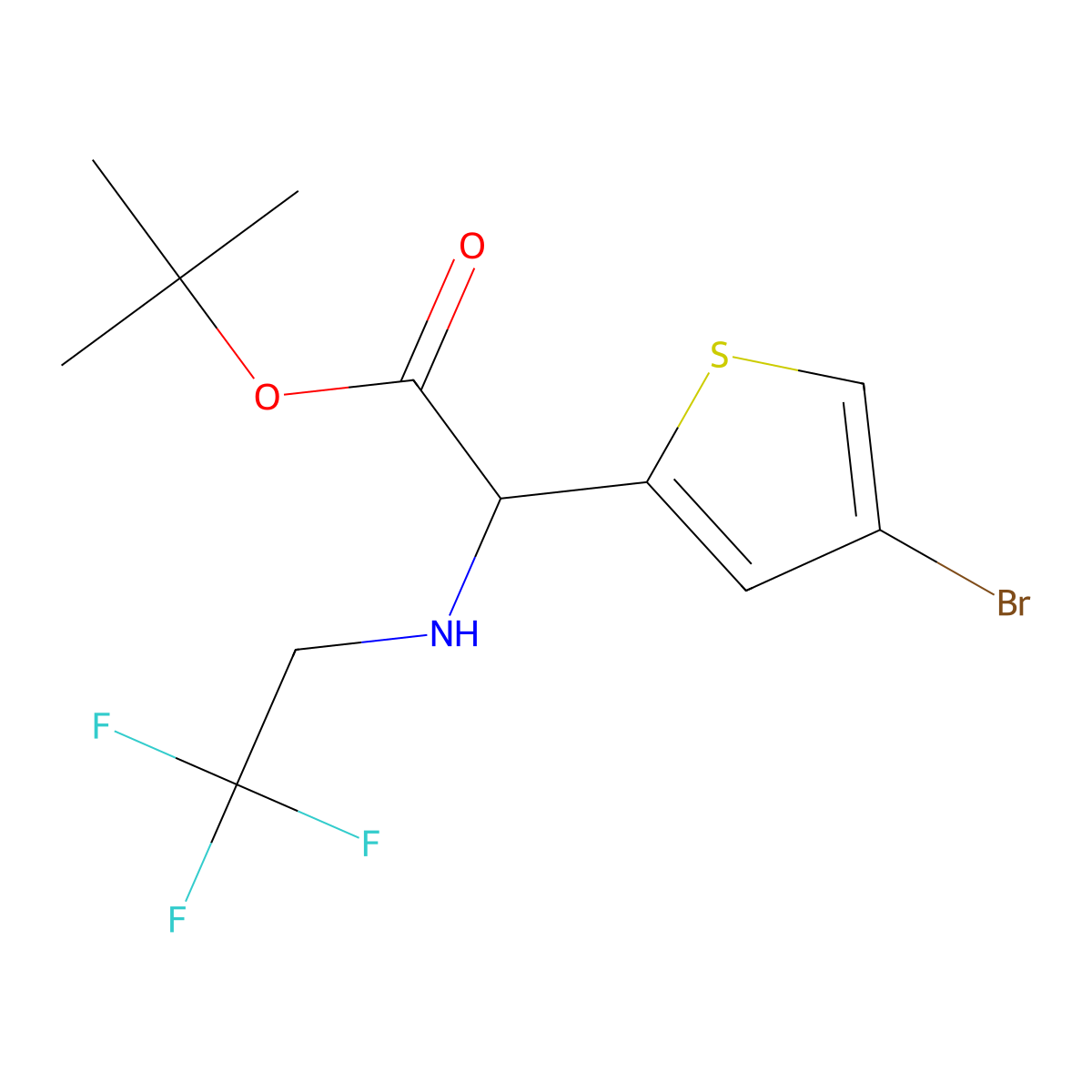 Tert-butyl 2-(4-bromothiophen-2-yl)-2-[(2,2,2-trifluoroethyl)amino]acetate molecular structure, CAS 2639405-45-9