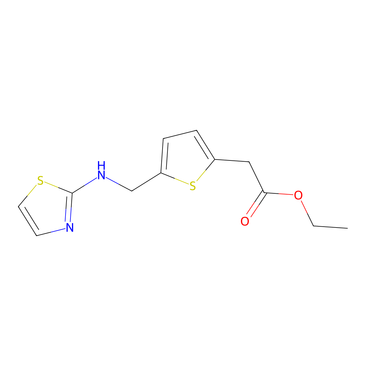 Ethyl 2-(5-{[(1,3-thiazol-2-yl)amino]methyl}thiophen-2-yl)acetate molecular structure, CAS 2639405-47-1