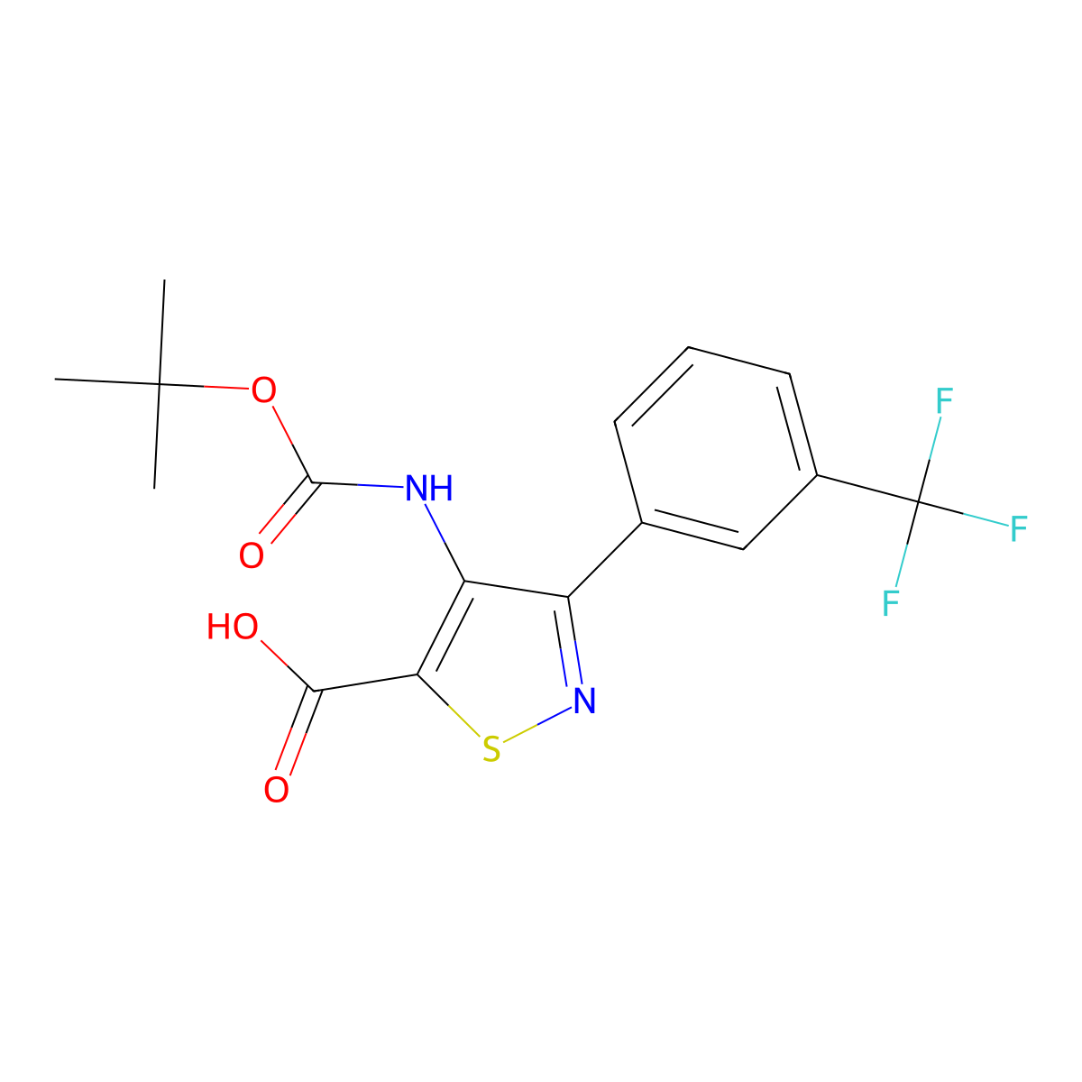 4-{[(Tert-butoxy)carbonyl]amino}-3-[3-(trifluoromethyl)phenyl]-1,2-thiazole-5-carboxylic acid molecular structure, CAS 2639405-50-6
