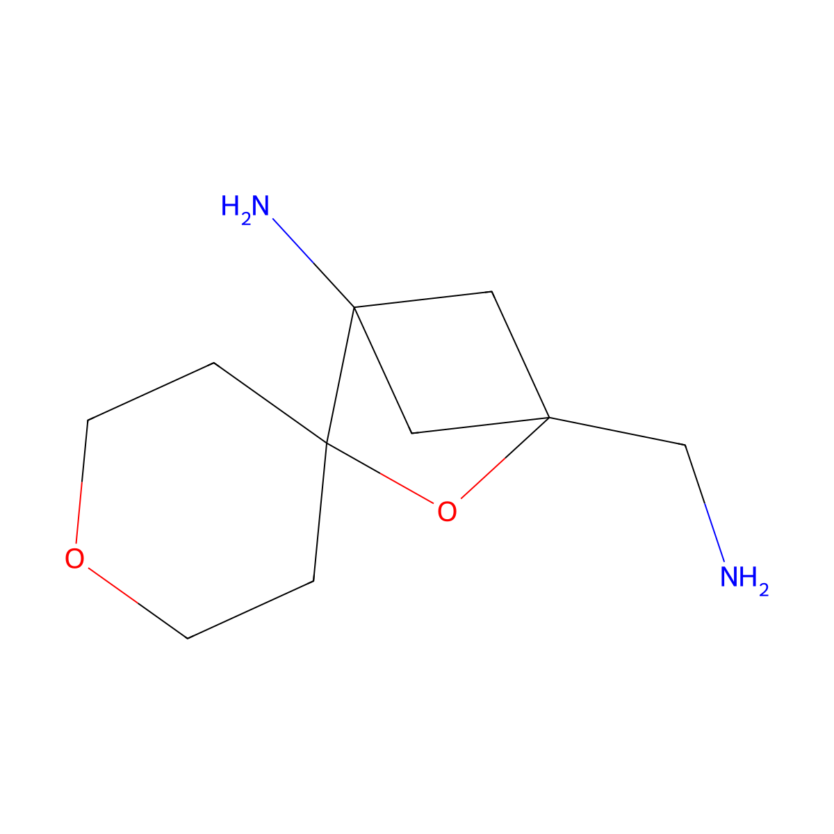 4-(Aminomethyl)-3-oxaspiro[bicyclo[2.1.1]hexane-2,4'-oxane]-1-amine molecular structure, CAS 2639405-59-5