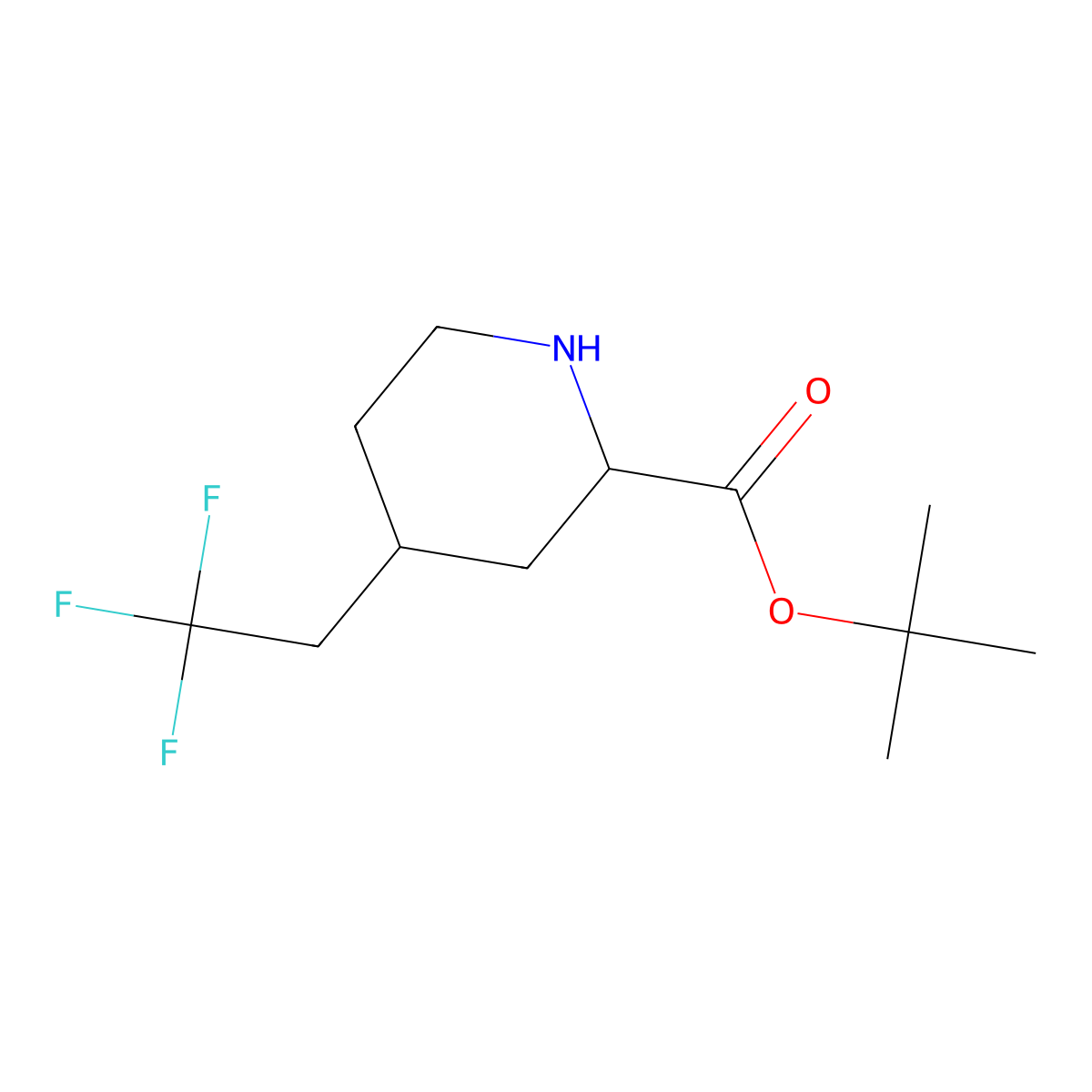 Tert-butyl 4-(2,2,2-trifluoroethyl)piperidine-2-carboxylate molecular structure, CAS 2639405-92-6