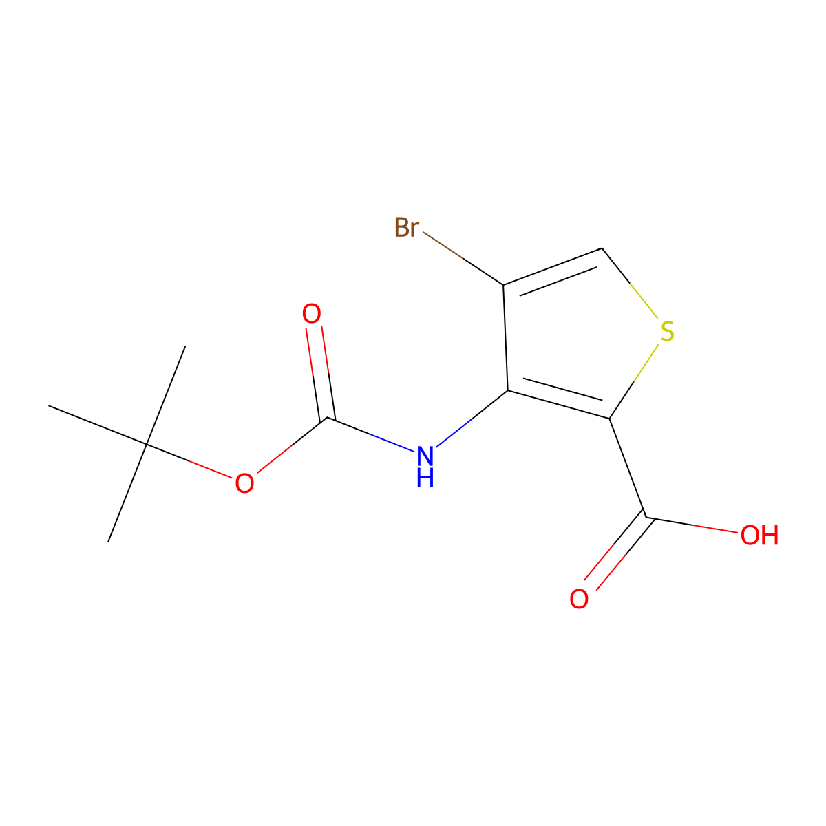 4-Bromo-3-((tert-butoxycarbonyl)amino)thiophene-2-carboxylic acid molecular structure, CAS 2639406-13-4