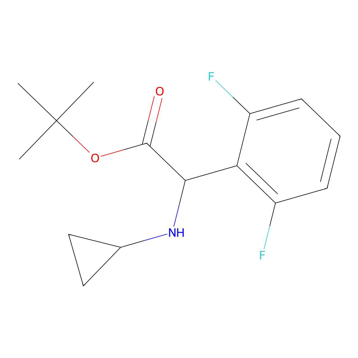 Tert-butyl 2-(cyclopropylamino)-2-(2,6-difluorophenyl)acetate molecular structure, CAS 2639406-20-3