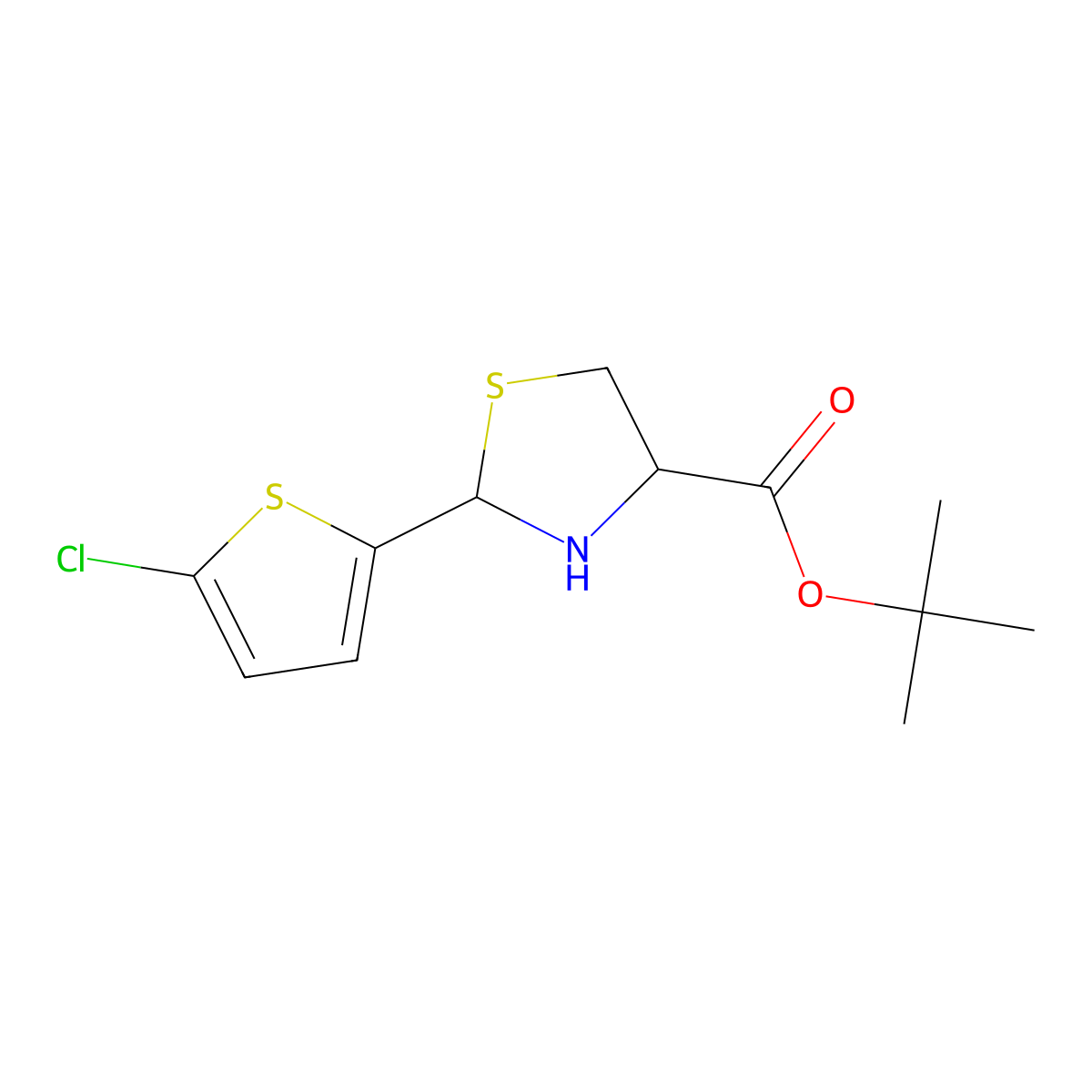 Tert-butyl 2-(5-chlorothiophen-2-yl)-1,3-thiazolidine-4-carboxylate molecular structure, CAS 2639406-22-5
