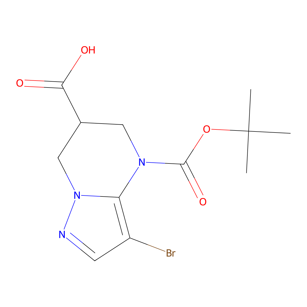 3-bromo-4-[(tert-butoxy)carbonyl]-4H,5H,6H,7H-pyrazolo[1,5-a]pyrimidine-6-carboxylic acid molecular structure, CAS 2639406-45-2