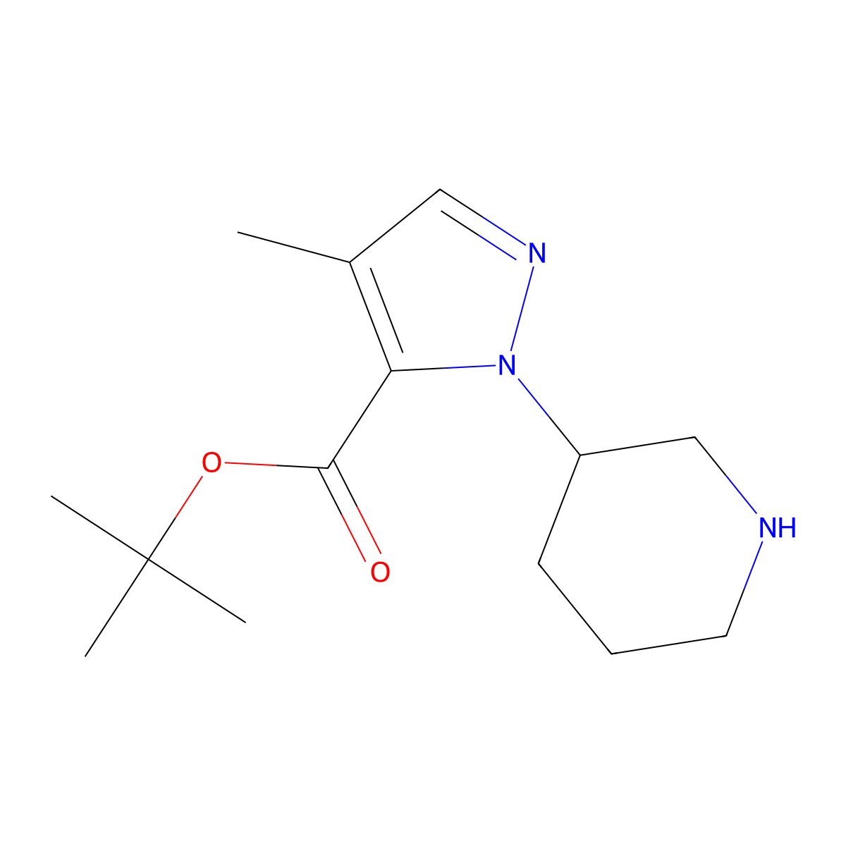 tert-butyl 4-methyl-1-(piperidin-3-yl)-1H-pyrazole-5-carboxylate molecular structure, CAS 2639406-49-6