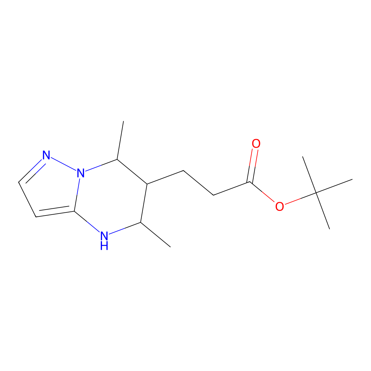 tert-butyl 3-{5,7-dimethyl-4H,5H,6H,7H-pyrazolo[1,5-a]pyrimidin-6-yl}propanoate molecular structure, CAS 2639406-55-4
