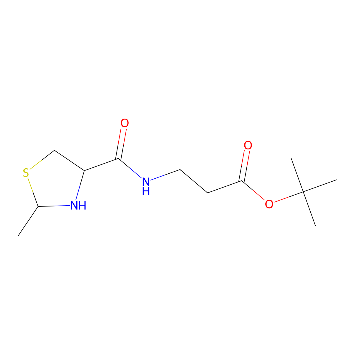 Tert-butyl 3-[(2-methyl-1,3-thiazolidin-4-yl)formamido]propanoate molecular structure, CAS 2639406-66-7