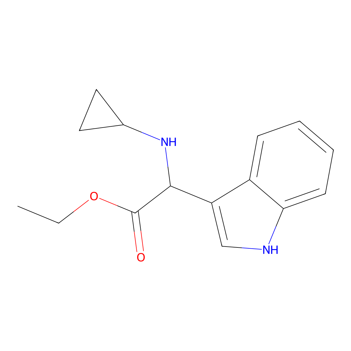 ethyl 2-(cyclopropylamino)-2-(1H-indol-3-yl)acetate molecular structure, CAS 2639406-78-1