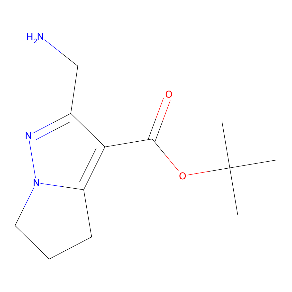 tert-butyl 2-(aminomethyl)-4H,5H,6H-pyrrolo[1,2-b]pyrazole-3-carboxylate molecular structure, CAS 2639406-82-7