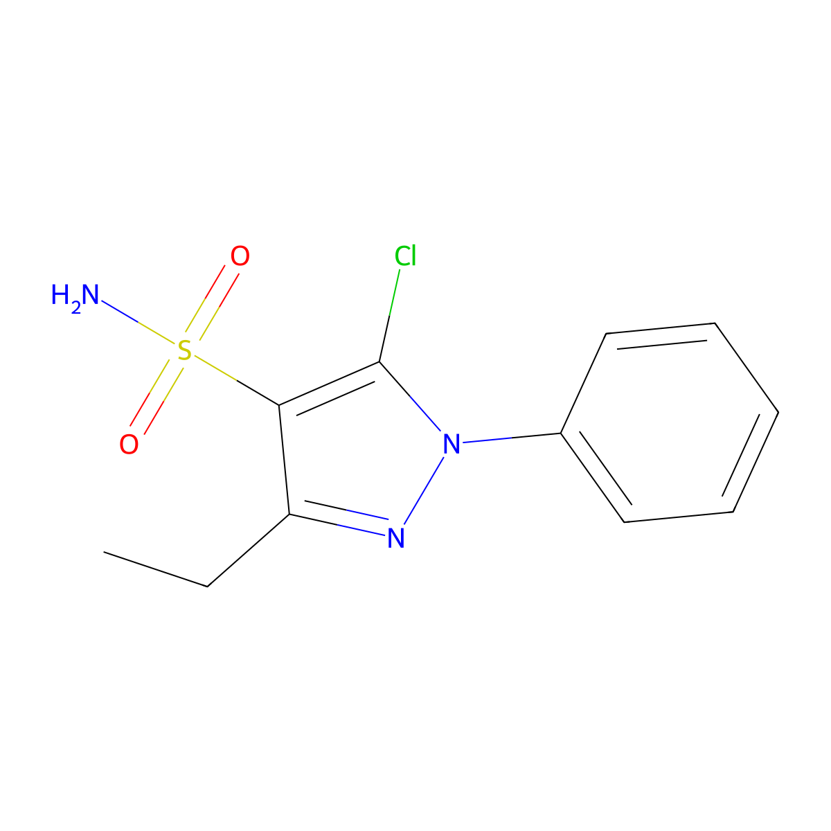 5-chloro-3-ethyl-1-phenyl-1H-pyrazole-4-sulfonamide molecular structure, CAS 2639406-96-3
