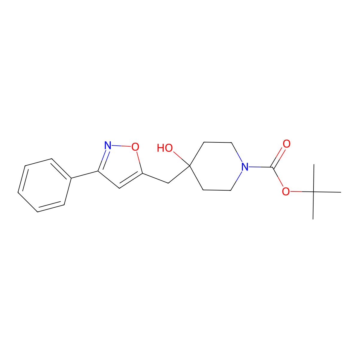 Tert-butyl 4-hydroxy-4-[(3-phenyl-1,2-oxazol-5-yl)methyl]piperidine-1-carboxylate molecular structure, CAS 2639407-50-2