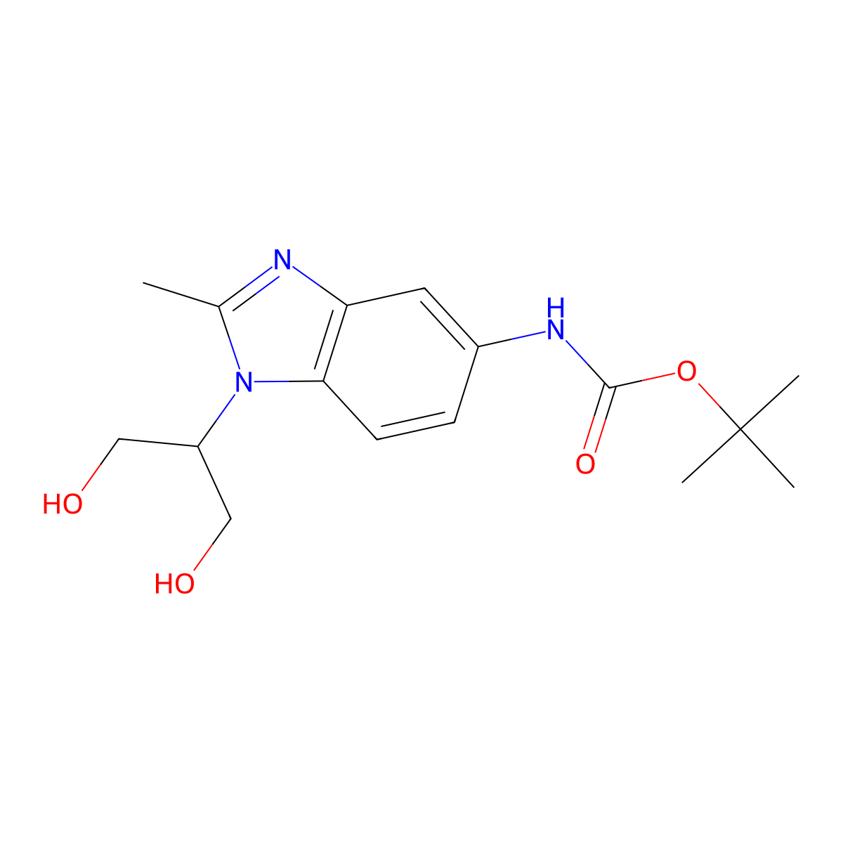 tert-butyl N-[1-(1,3-dihydroxypropan-2-yl)-2-methyl-1H-1,3-benzodiazol-5-yl]carbamate molecular structure, CAS 2639407-84-2