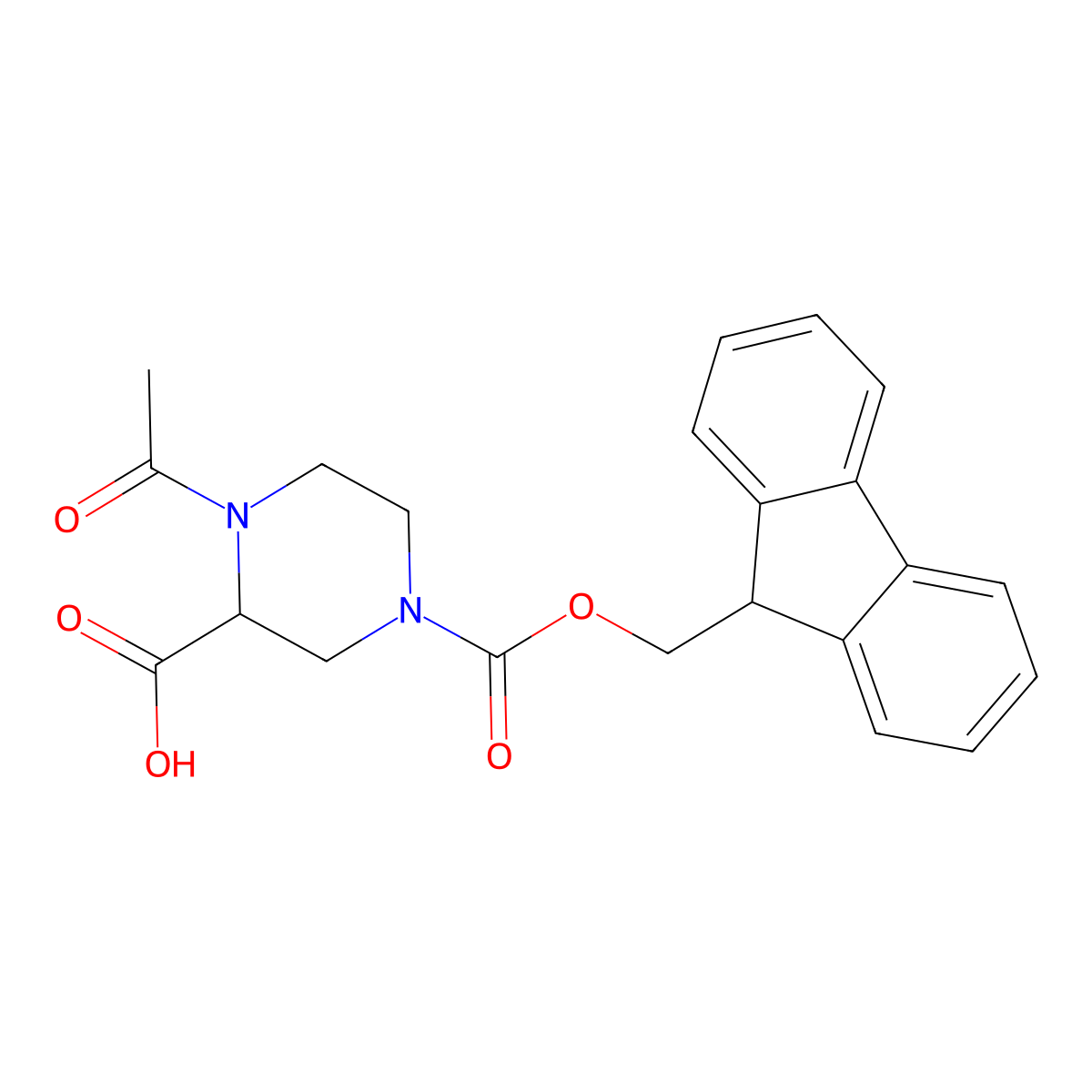 1-acetyl-4-{[(9H-fluoren-9-yl)methoxy]carbonyl}piperazine-2-carboxylic acid molecular structure, CAS 2639407-89-7