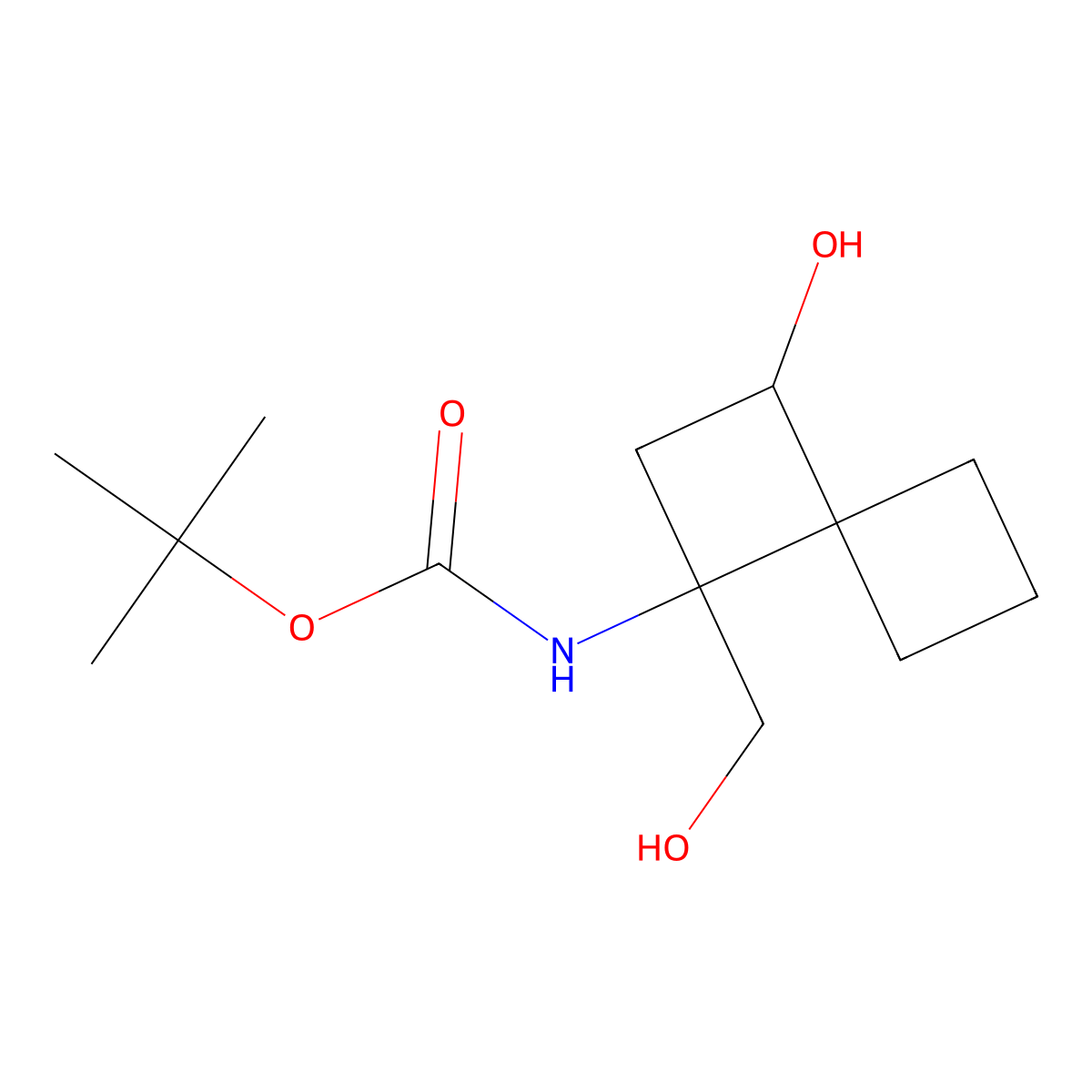 tert-butyl N-[3-hydroxy-1-(hydroxymethyl)spiro[3.3]heptan-1-yl]carbamate molecular structure, CAS 2639407-93-3