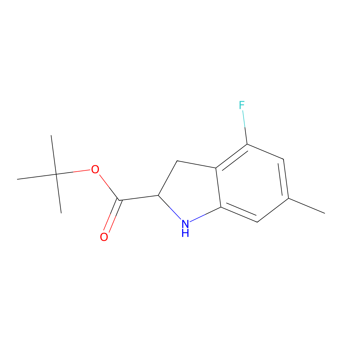 tert-butyl 4-fluoro-6-methyl-2,3-dihydro-1H-indole-2-carboxylate molecular structure, CAS 2639407-99-9