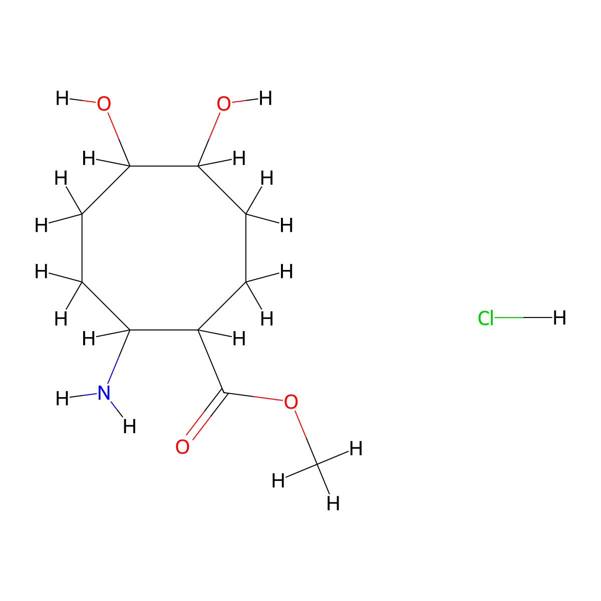 Methyl 2-amino-5,6-dihydroxycyclooctane-1-carboxylate hydrochloride molecular structure, CAS 2639408-05-0