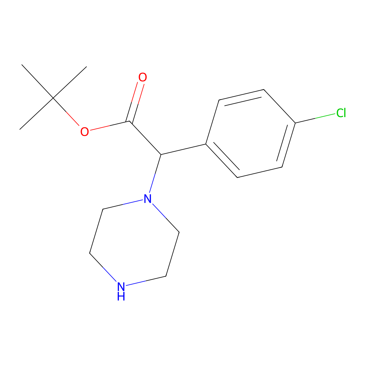 Tert-butyl 2-(4-chlorophenyl)-2-(piperazin-1-yl)acetate molecular structure, CAS 2639408-09-4