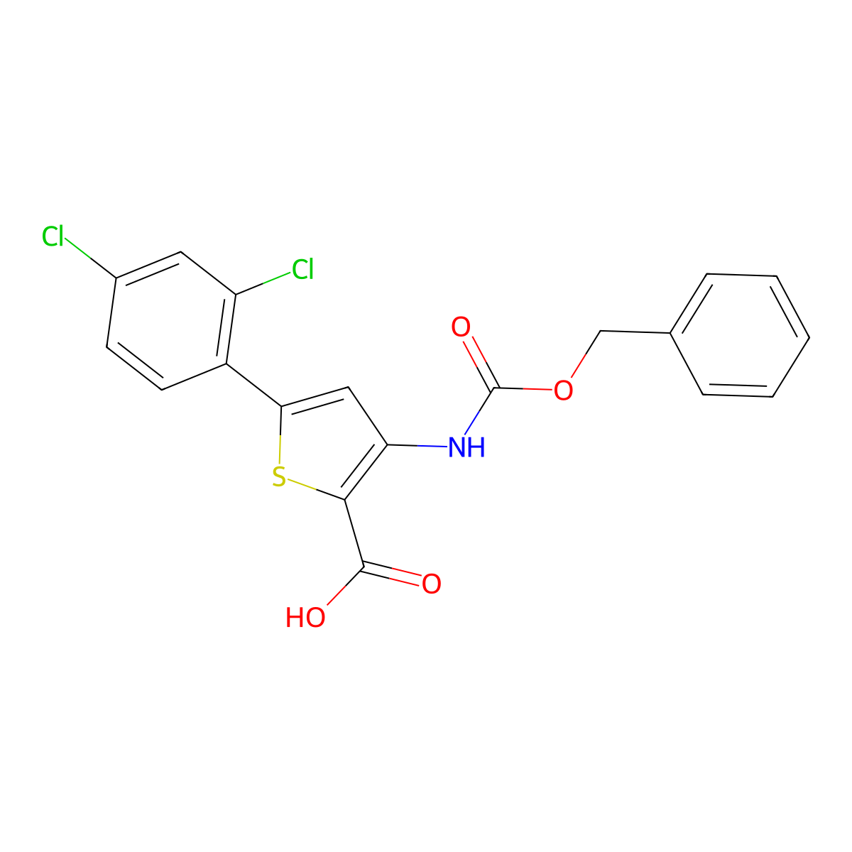 3-{[(Benzyloxy)carbonyl]amino}-5-(2,4-dichlorophenyl)thiophene-2-carboxylic acid molecular structure, CAS 2639408-22-1