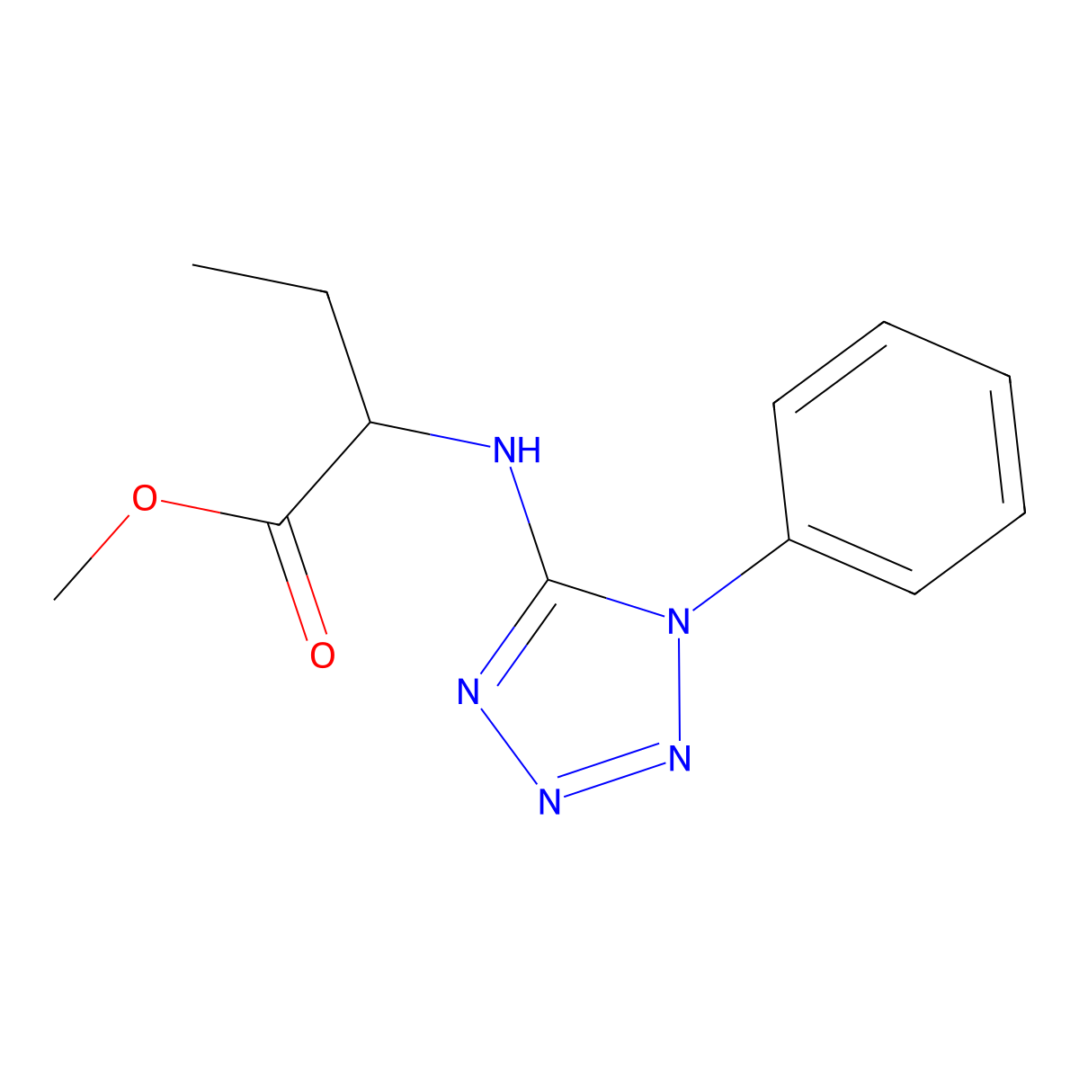 methyl 2-[(1-phenyl-1H-1,2,3,4-tetrazol-5-yl)amino]butanoate molecular structure, CAS 2639408-27-6