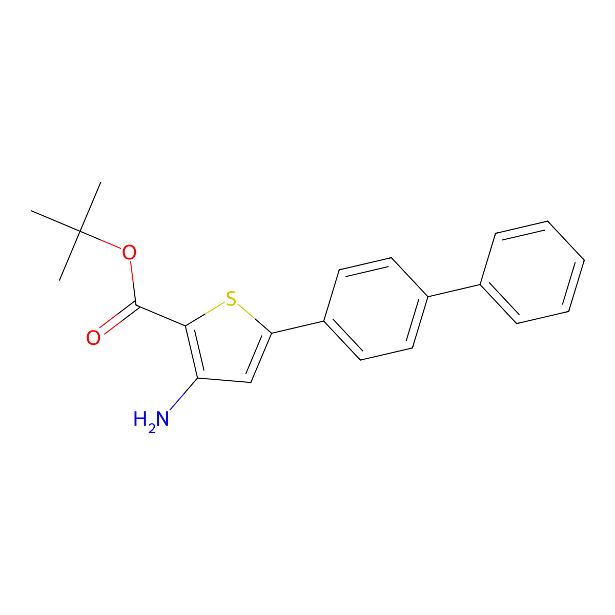 Tert-butyl 3-amino-5-{[1,1'-biphenyl]-4-yl}thiophene-2-carboxylate molecular structure, CAS 2639408-36-7