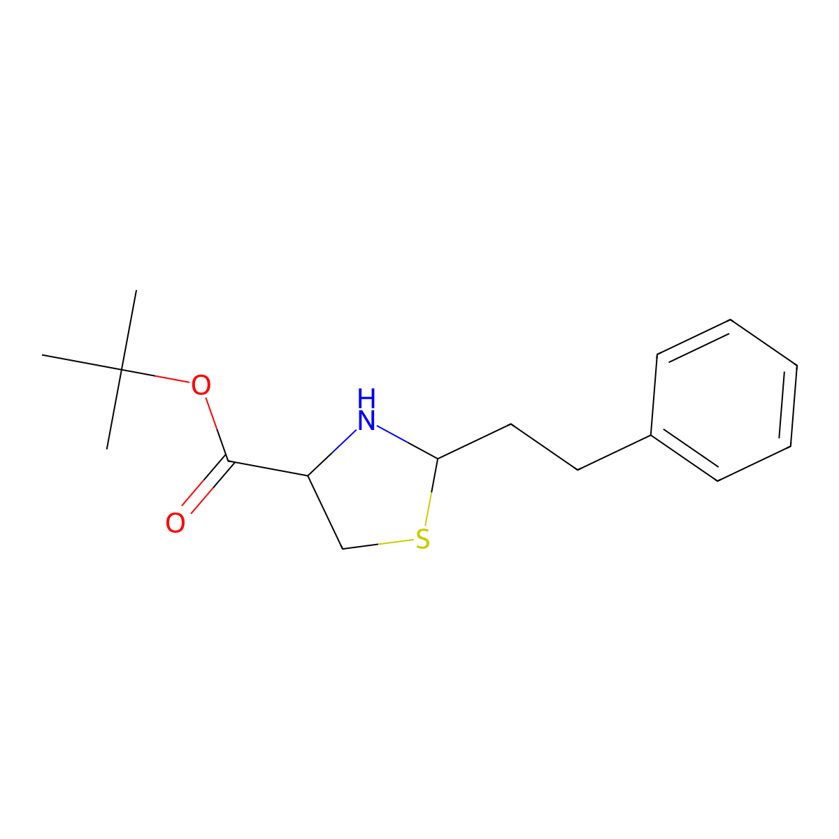 Tert-butyl 2-(2-phenylethyl)-1,3-thiazolidine-4-carboxylate molecular structure, CAS 2639408-54-9