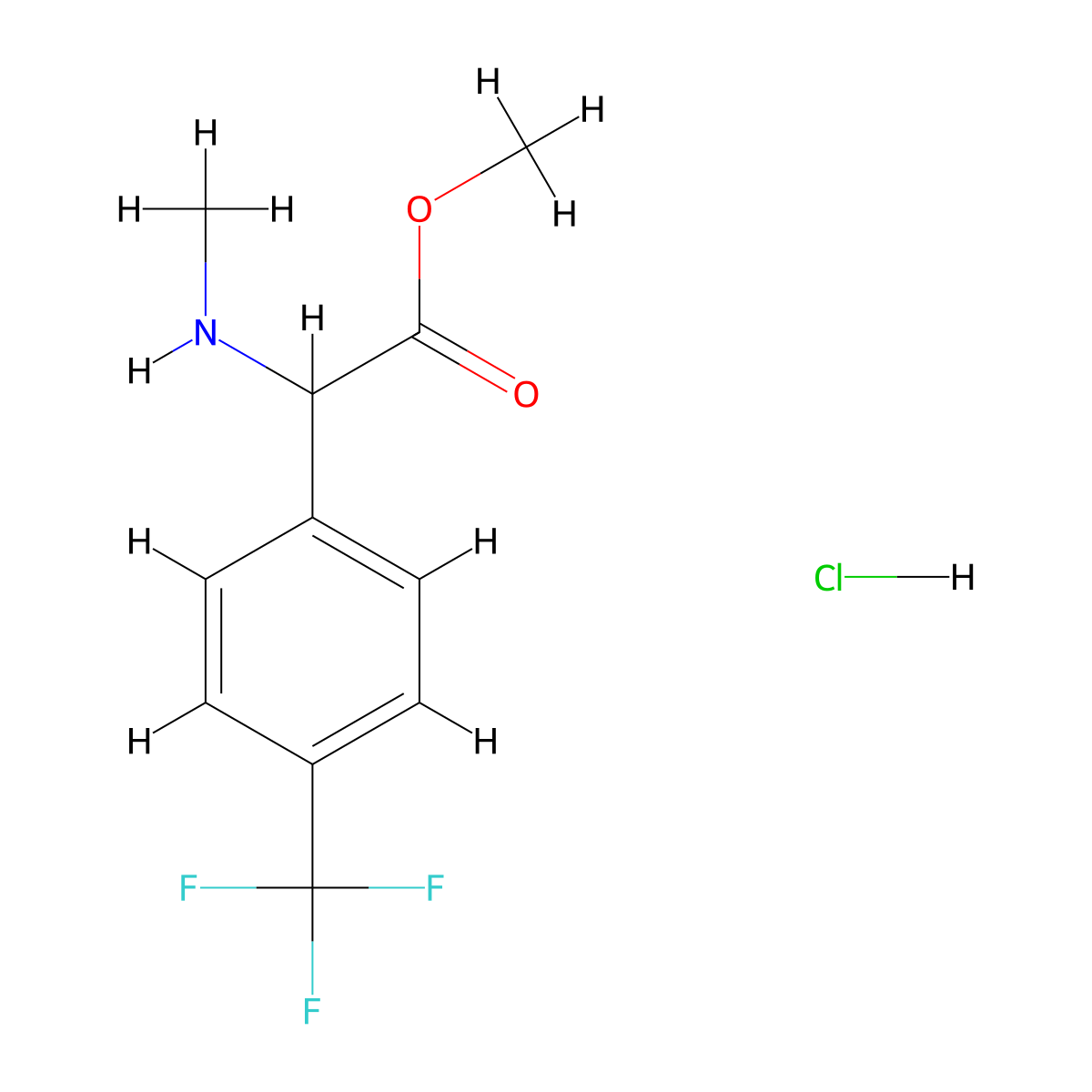Methyl 2-(methylamino)-2-[4-(trifluoromethyl)phenyl]acetate hydrochloride molecular structure, CAS 2639408-57-2