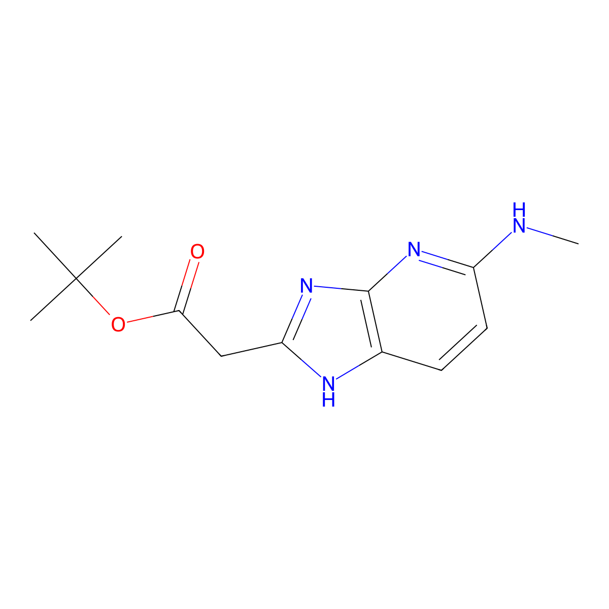 tert-butyl 2-[5-(methylamino)-3H-imidazo[4,5-b]pyridin-2-yl]acetate molecular structure, CAS 2639408-84-5
