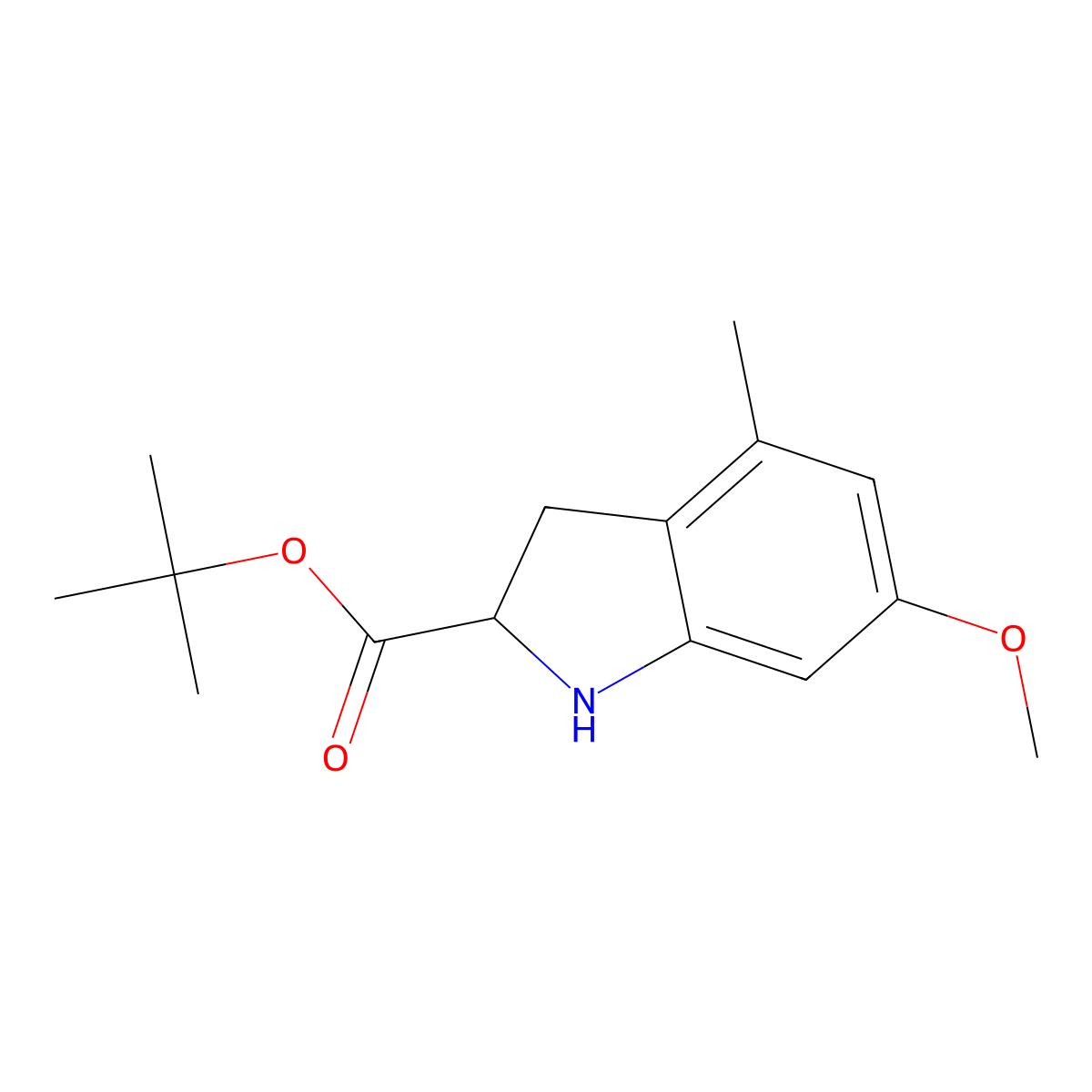 tert-butyl 6-methoxy-4-methyl-2,3-dihydro-1H-indole-2-carboxylate molecular structure, CAS 2639409-01-9