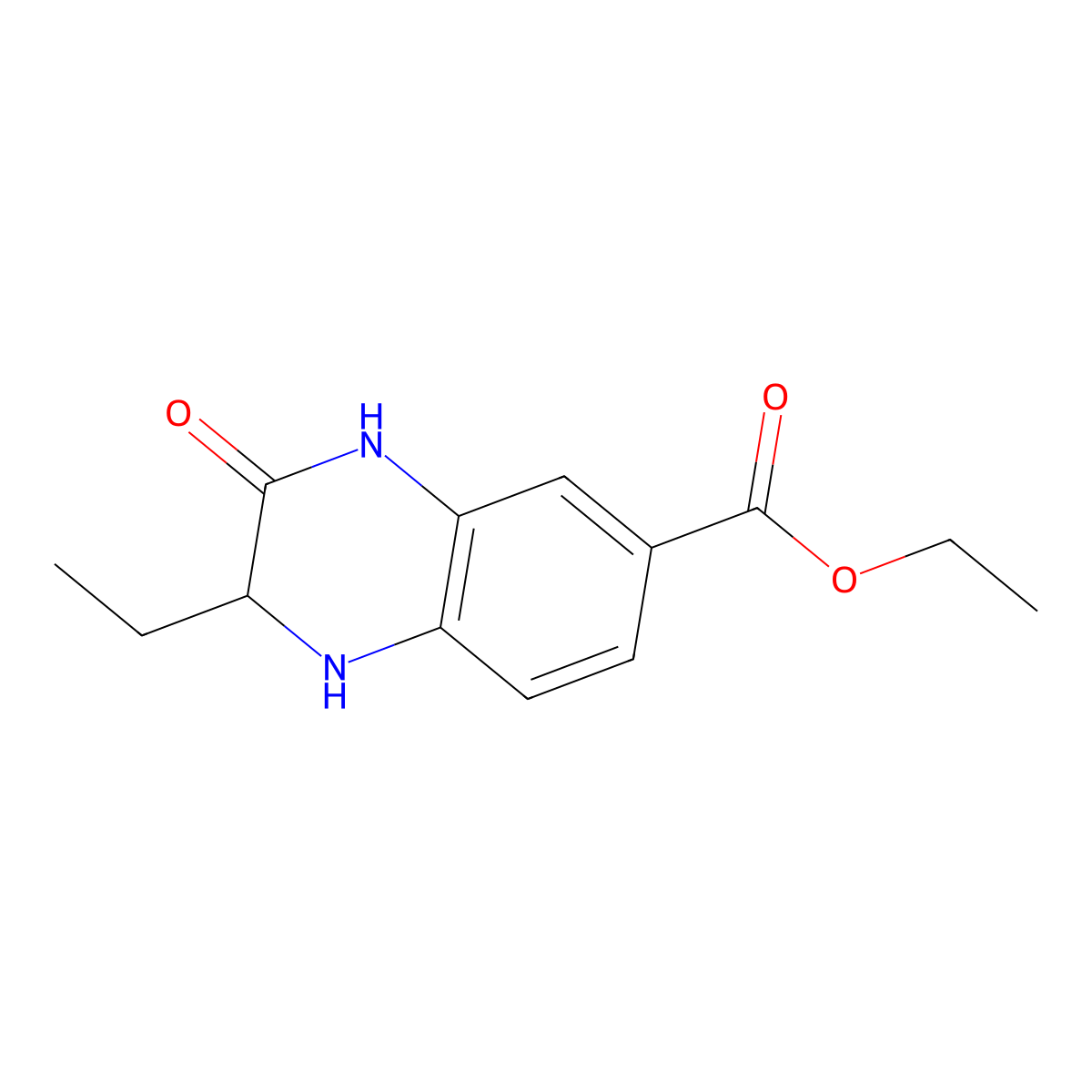 Ethyl 2-ethyl-3-oxo-1,2,3,4-tetrahydroquinoxaline-6-carboxylate molecular structure, CAS 2639409-18-8