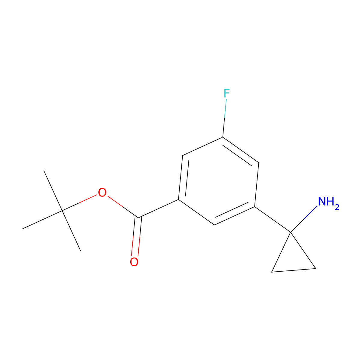 Tert-butyl 3-(1-aminocyclopropyl)-5-fluorobenzoate molecular structure, CAS 2639409-20-2