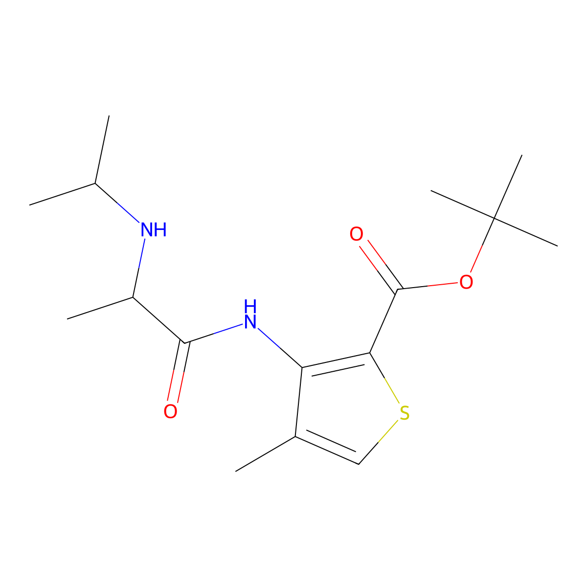 Tert-butyl 4-methyl-3-{2-[(propan-2-yl)amino]propanamido}thiophene-2-carboxylate molecular structure, CAS 2639409-22-4