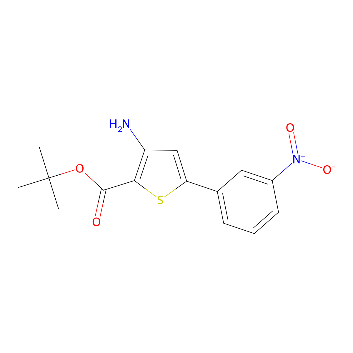 Tert-butyl 3-amino-5-(3-nitrophenyl)thiophene-2-carboxylate molecular structure, CAS 2639409-36-0