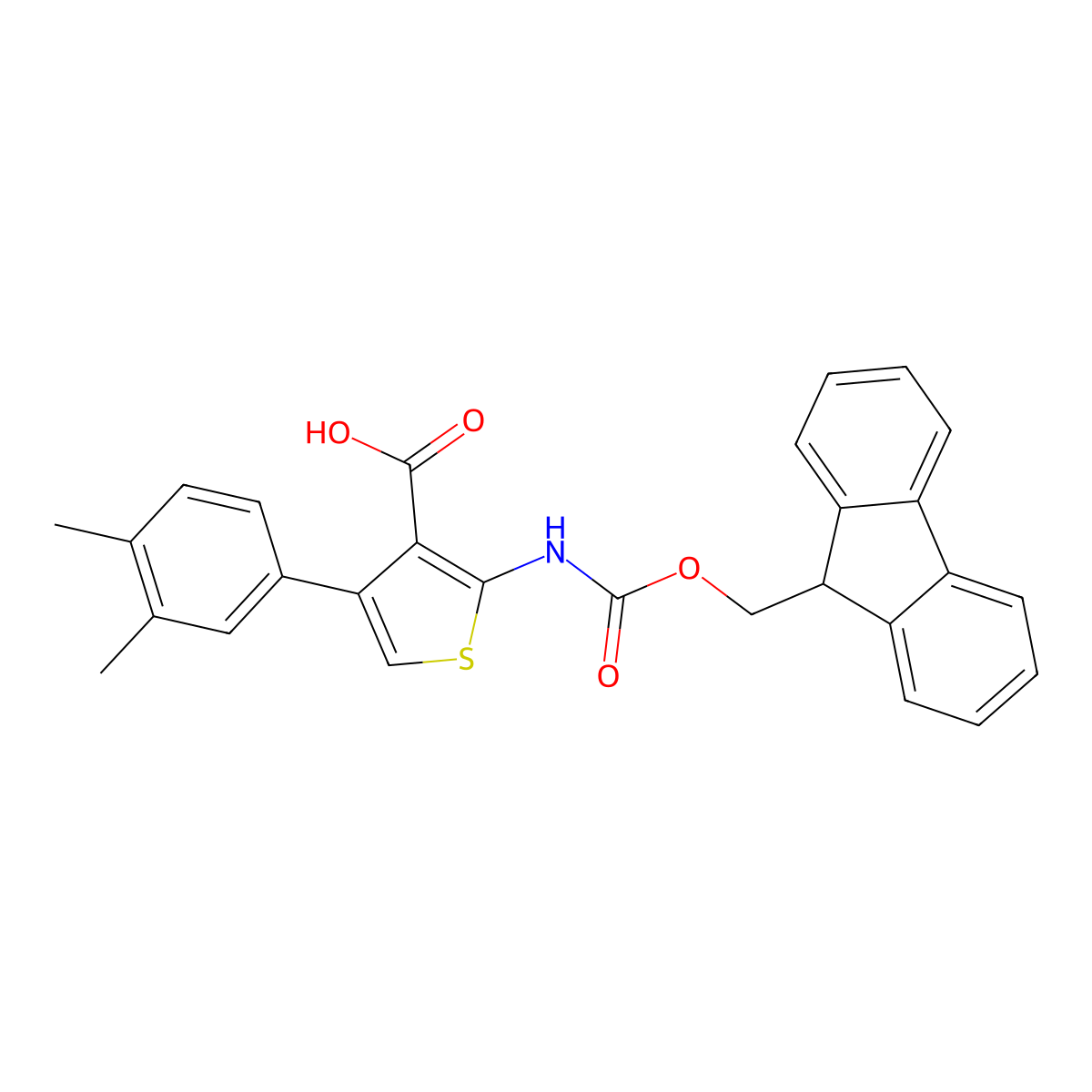 4-(3,4-dimethylphenyl)-2-({[(9H-fluoren-9-yl)methoxy]carbonyl}amino)thiophene-3-carboxylic acid molecular structure, CAS 2639409-38-2