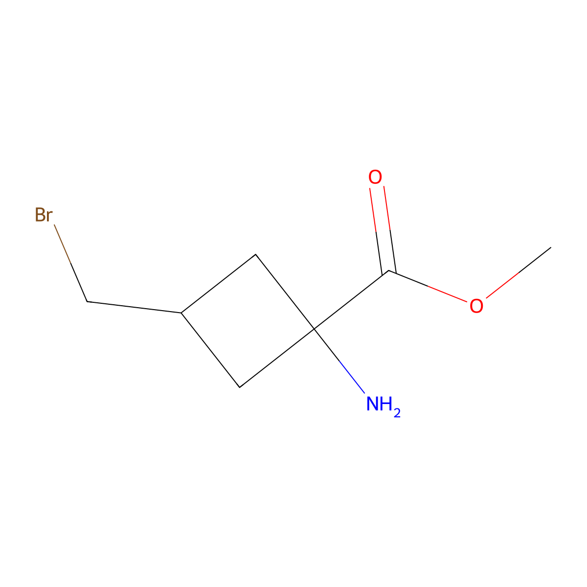 Methyl 1-amino-3-(bromomethyl)cyclobutane-1-carboxylate molecular structure, CAS 2639409-53-1