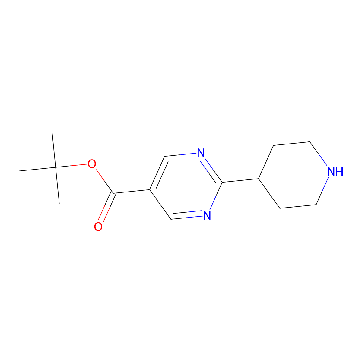 Tert-butyl 2-(piperidin-4-yl)pyrimidine-5-carboxylate molecular structure, CAS 2639409-72-4