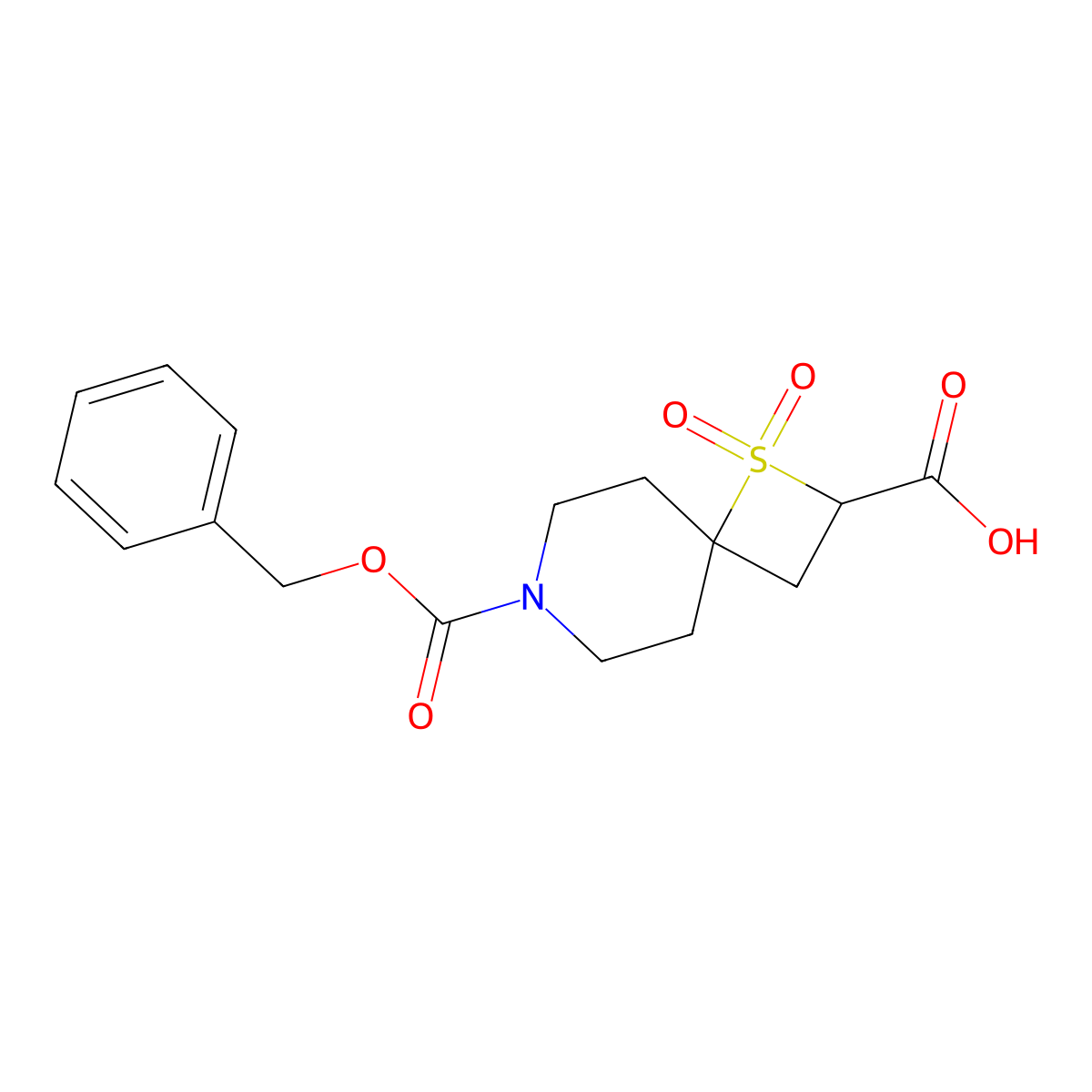 7-[(Benzyloxy)carbonyl]-1,1-dioxo-1lambda6-thia-7-azaspiro[3.5]nonane-2-carboxylic acid molecular structure, CAS 2639409-73-5