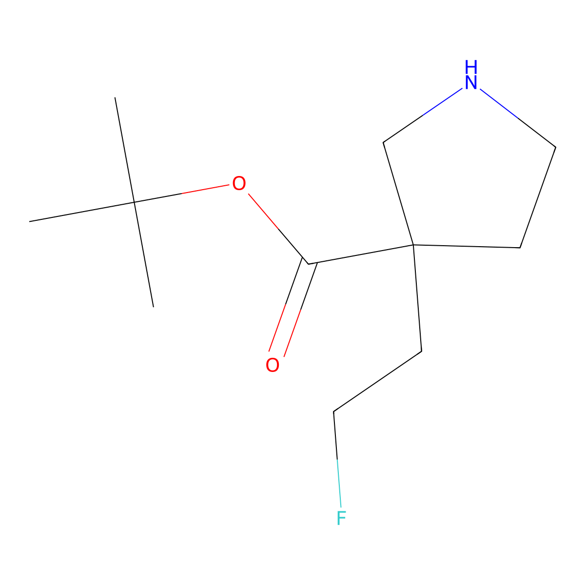 Tert-butyl 3-(2-fluoroethyl)pyrrolidine-3-carboxylate molecular structure, CAS 2639409-78-0